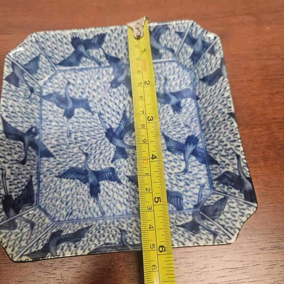 Fitz Floyd STORK 6" Square Tray Blue and White Bird Motif Chinoiserie Chic - Picture 6 of 6